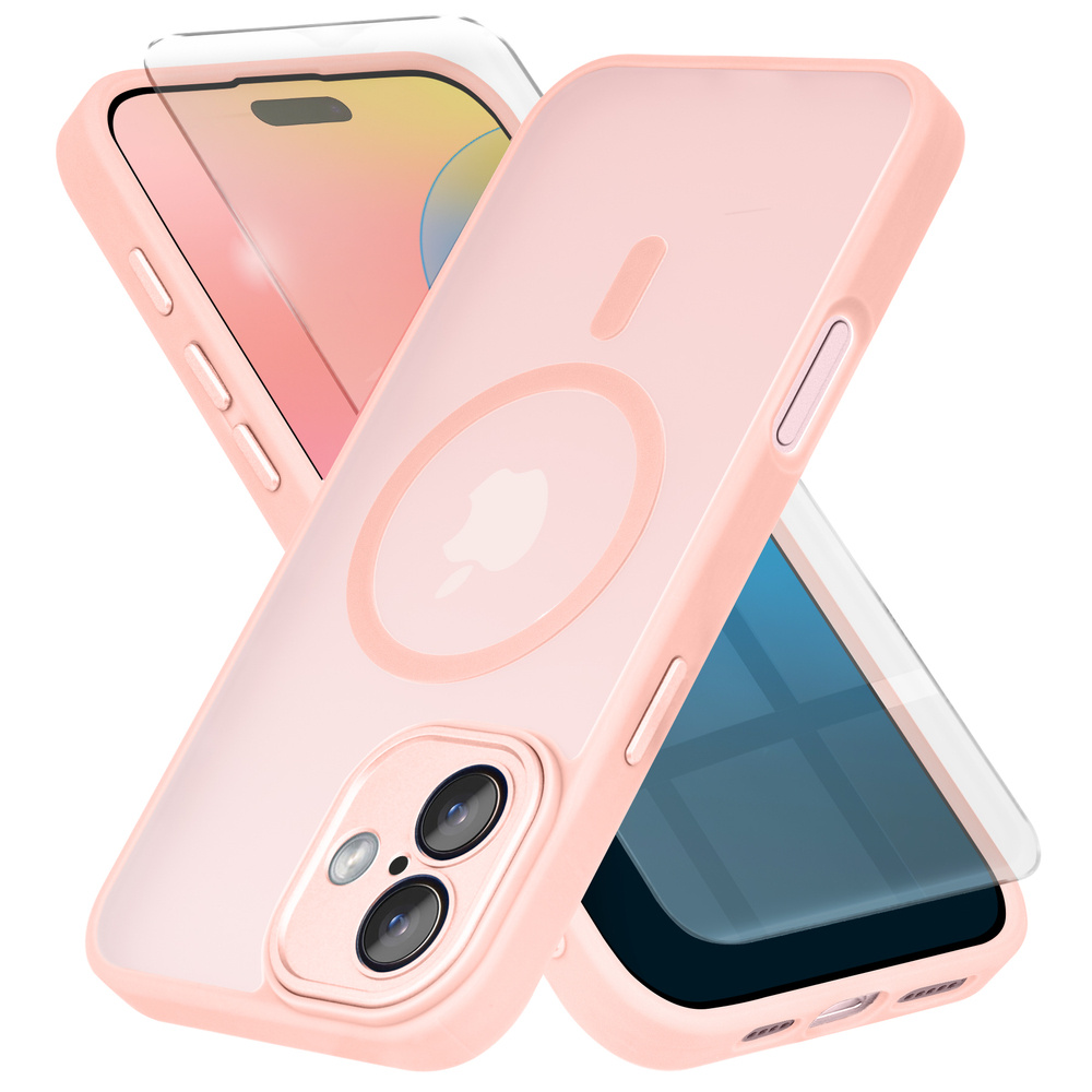 Iphone 16 Hülle, Magsafe, Matt, Rosa + Displayschutzfolie