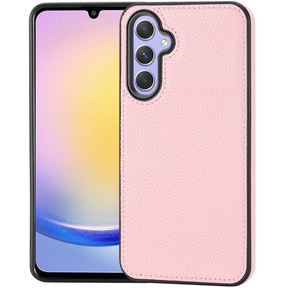 Lederhülle Für Samsung Galaxy A25 5g, Litschi-lederhülle, Rosa + 9h-glas