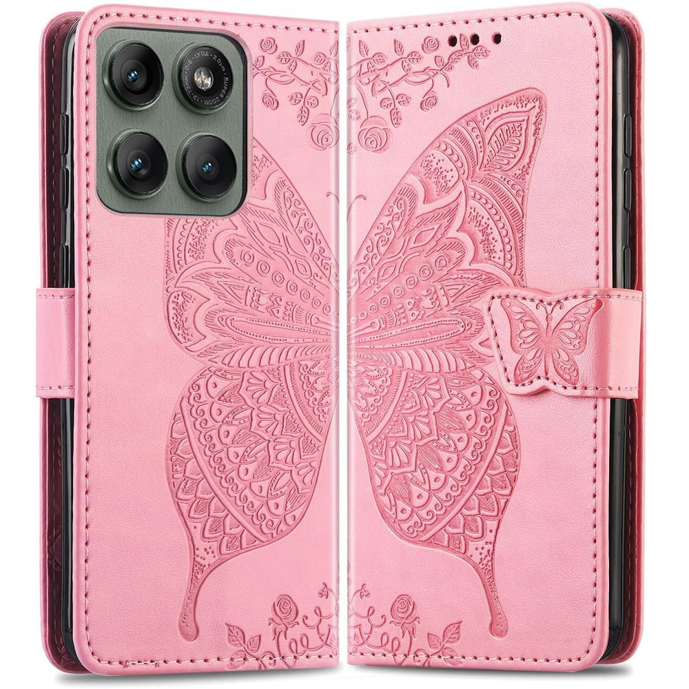 Klapphülle Für Motorola Edge 60 Pro, Schmetterlingsmotiv – Rosa
