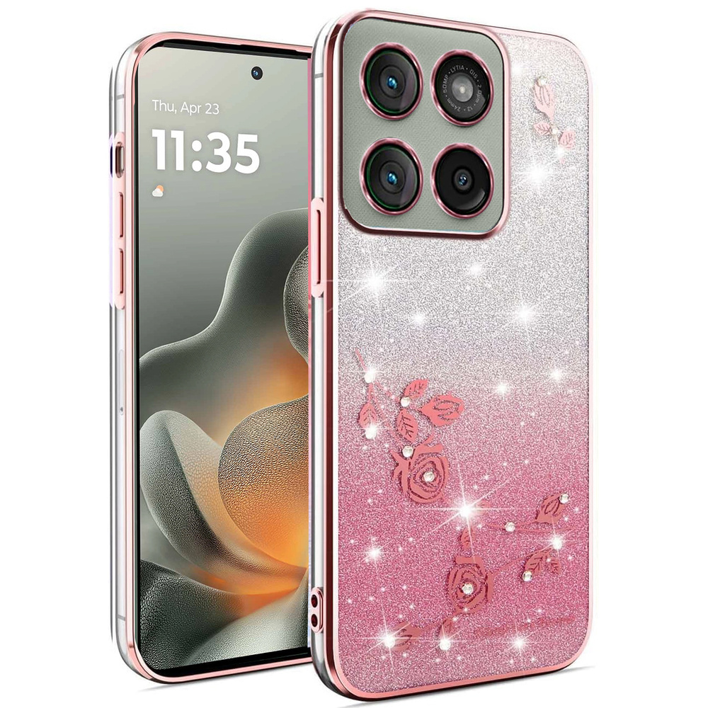 Motorola Edge 70 Hülle, Glitzerblume, Rosa