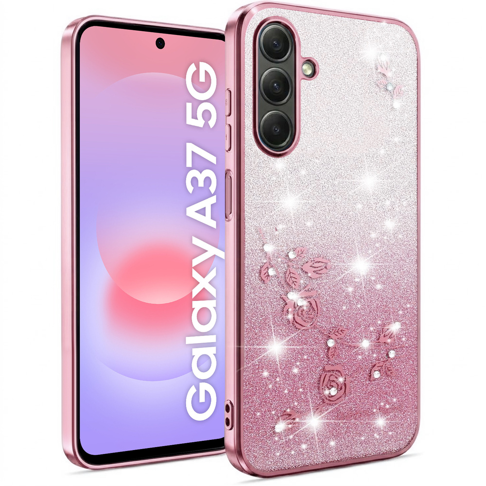 Schutzhülle Für Samsung Galaxy A37 5g, Glitzerblume, Rosa