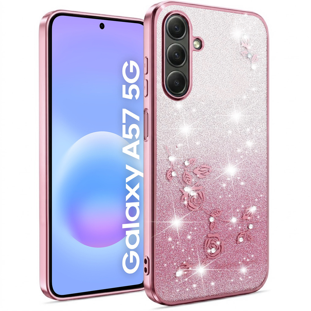Schutzhülle Für Samsung Galaxy A57 5g, Glitzerblume, Rosa