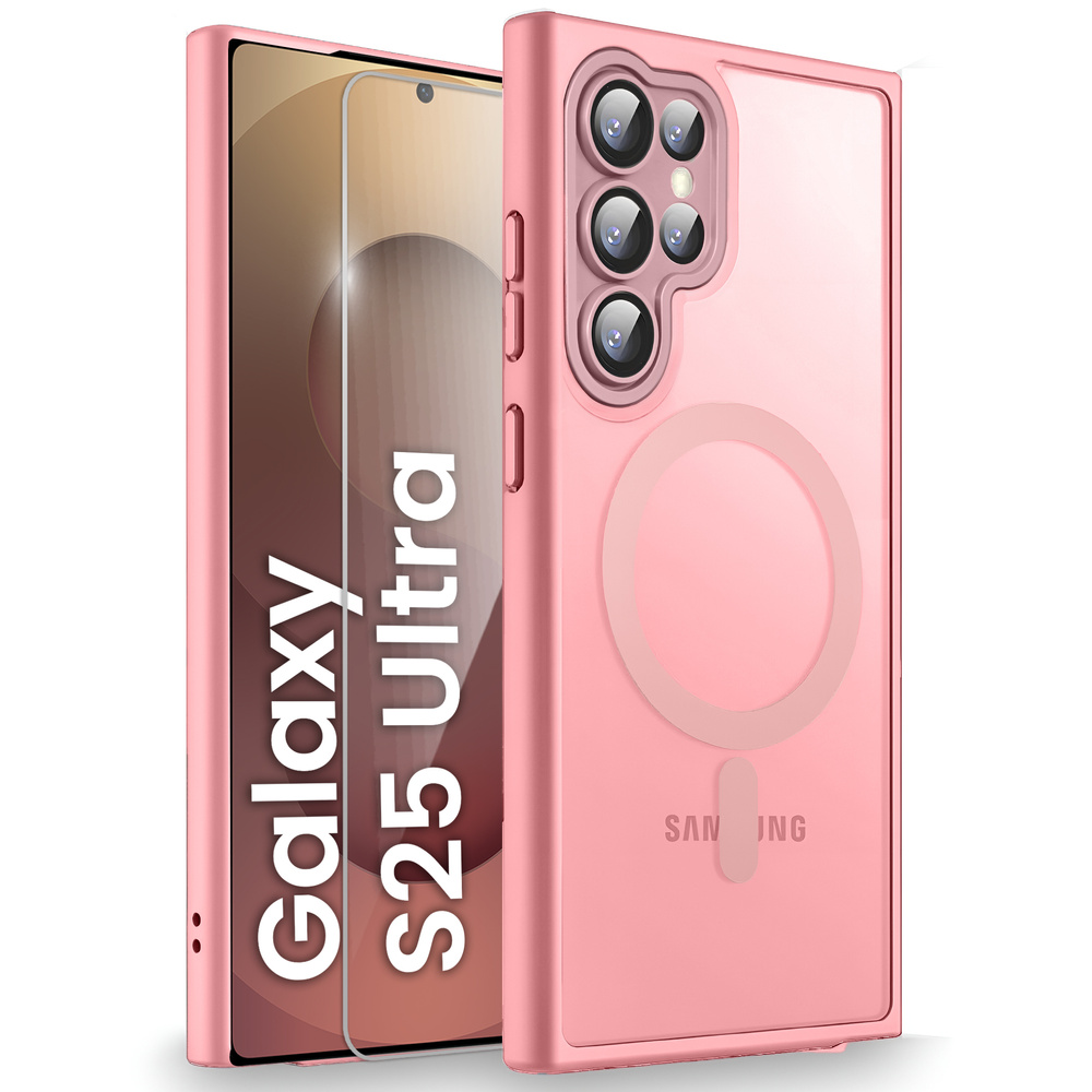 Samsung Galaxy S25 Ultra Hülle, Für Magsafe, Matt, Pink + Displayschutzfolie Aus Glas