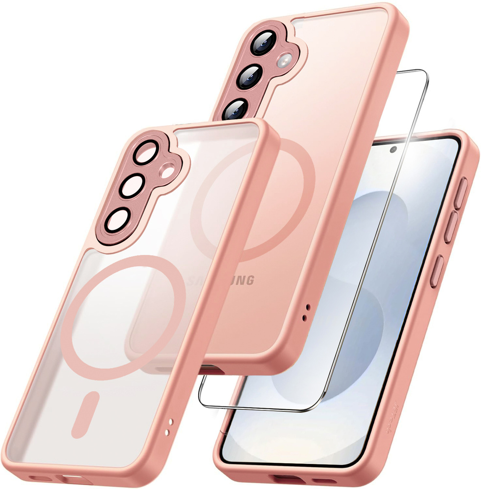 Samsung Galaxy S25+ Plus Hülle, Für Magsafe, Matt, Pink + Displayschutzfolie Aus Glas