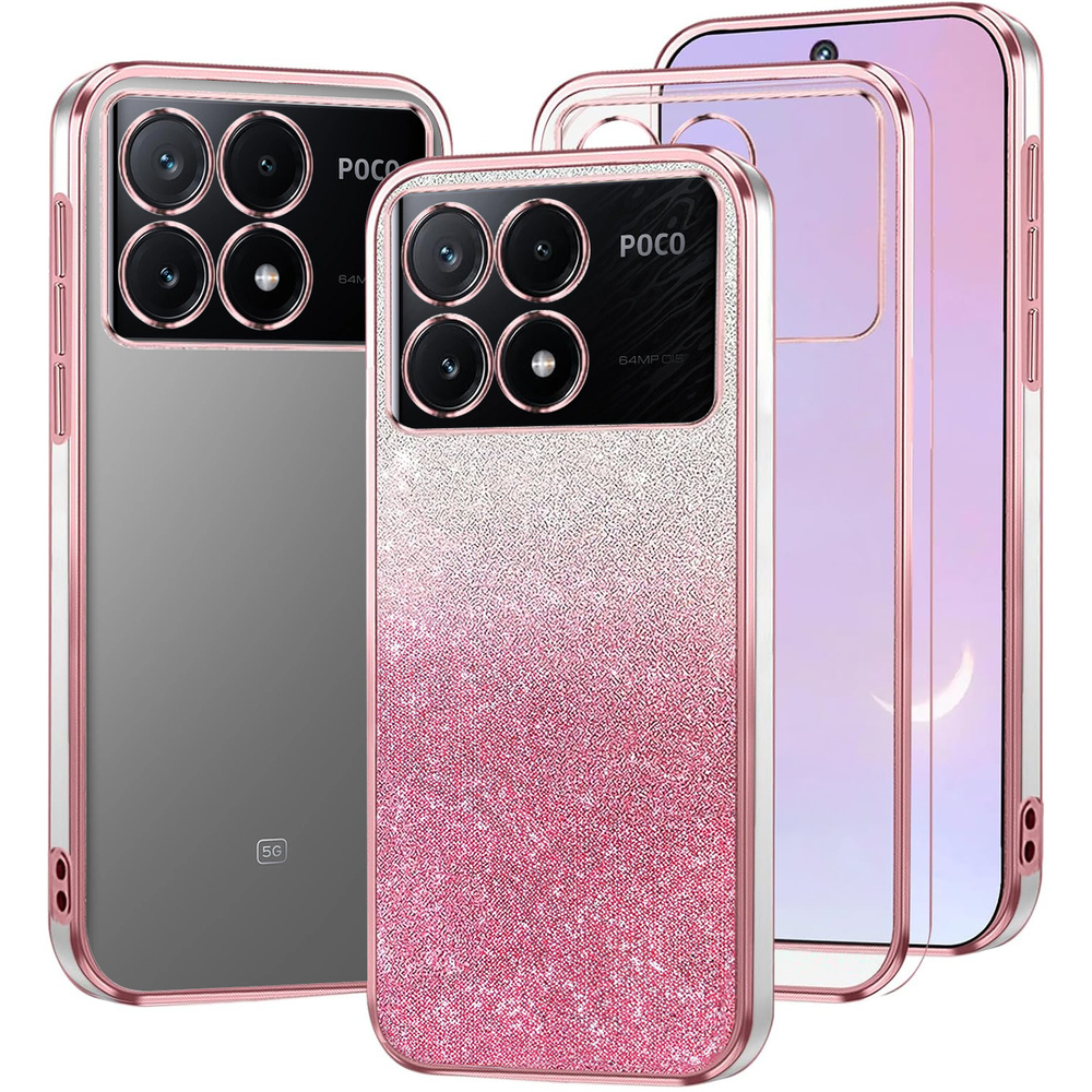 Schutzhülle Für Xiaomi Poco X6 Pro 5g, Glitzer Mit Kameraschutz, Pink