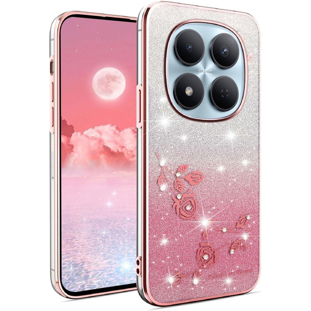 Schutzhülle Für Xiaomi Redmi Note 15 Pro 5g, Glitzerblume, Rosa
