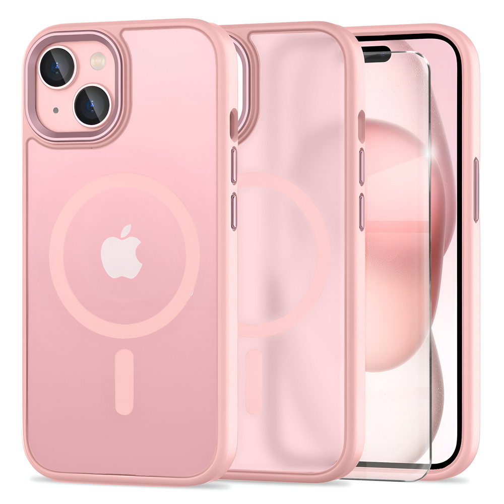 Iphone 15 Hülle, Magsafe, Matt, Rosa + Displayschutzfolie