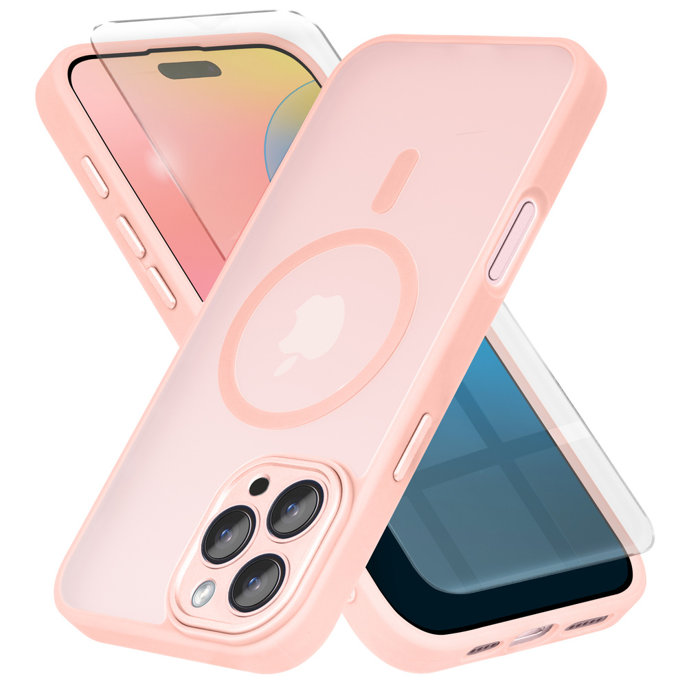 Iphone 16 Pro Hülle, Magsafe, Matt, Rosa + Displayschutzfolie