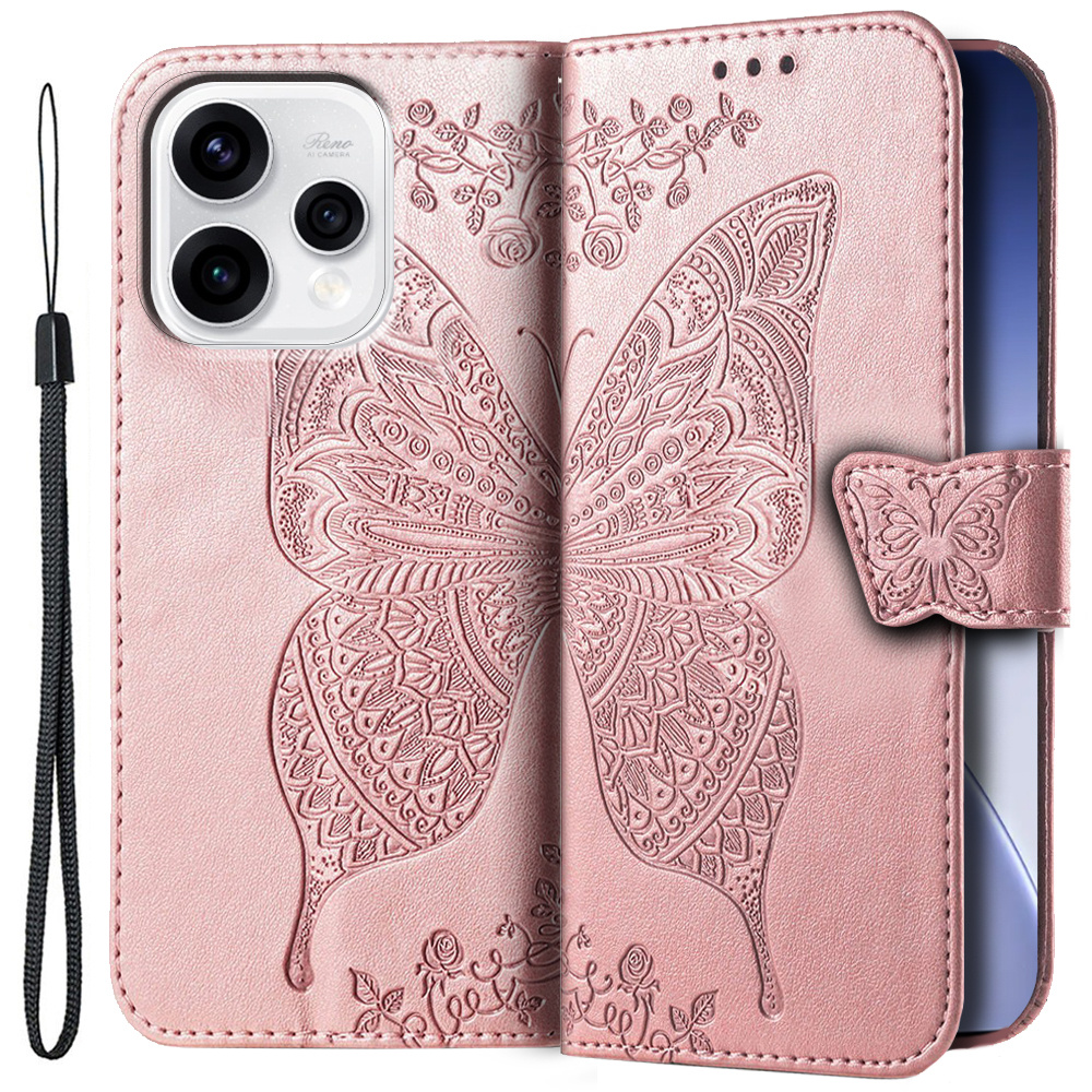 Klapphülle Für Oppo Reno 15, Schmetterling, Rosa
