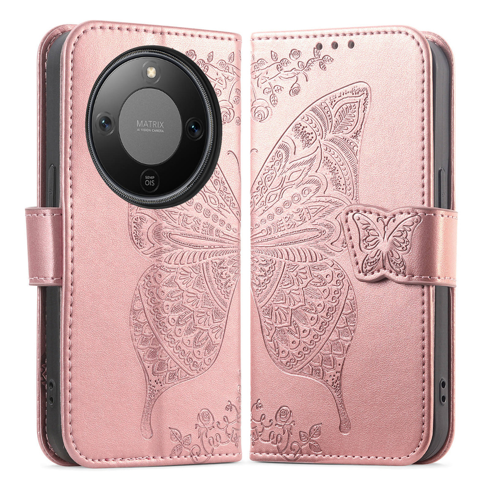 Klapphülle Für Honor Magic 8 Lite, Schmetterling, Pink