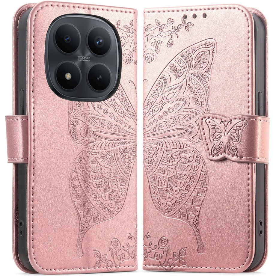 Klapphülle Für Xiaomi Redmi Note 15 Pro 4g, Schmetterling, Rosa