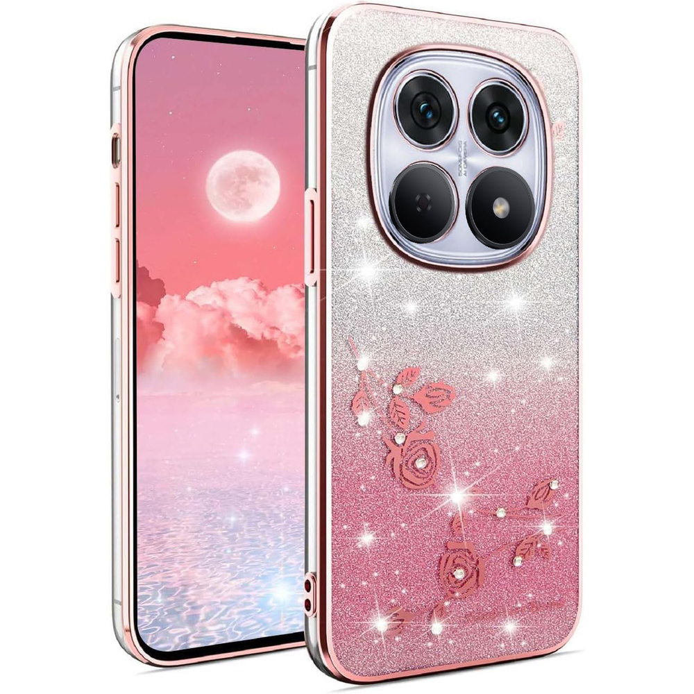 Schutzhülle Für Xiaomi Redmi Note 15 Pro Plus 5g / Poco M8 Pro 5g, Glitzerblume, Rosa