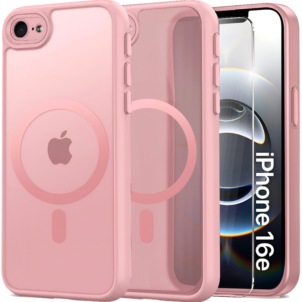 Hülle Für Iphone 17e/16e, Mit Magsafe, Matt-weißes Gehäuse, Pink + Displayschutzfolie Aus Glas