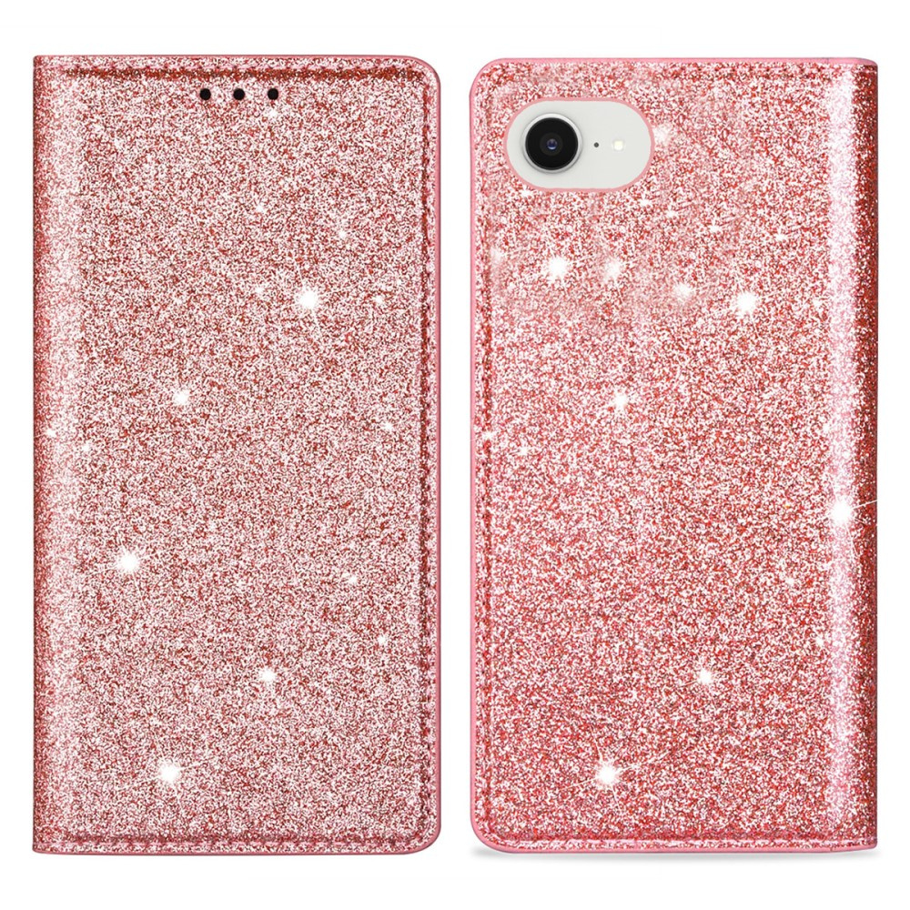 Klapphülle Für Iphone 17e / 16e, Mit Kartenfach, Glitzernd, Pink