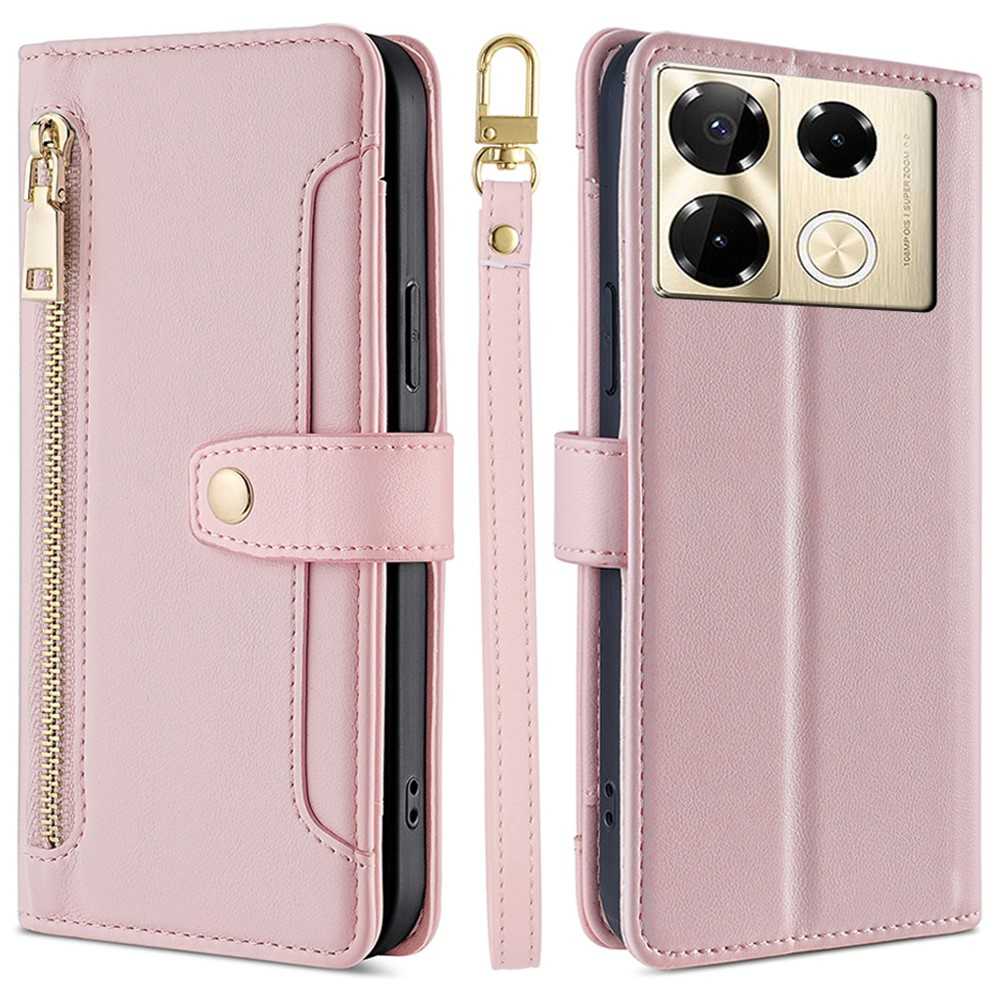 Infinix Note 40 Pro Flip Case, Brieftaschenfach Mit Reißverschluss, Pink