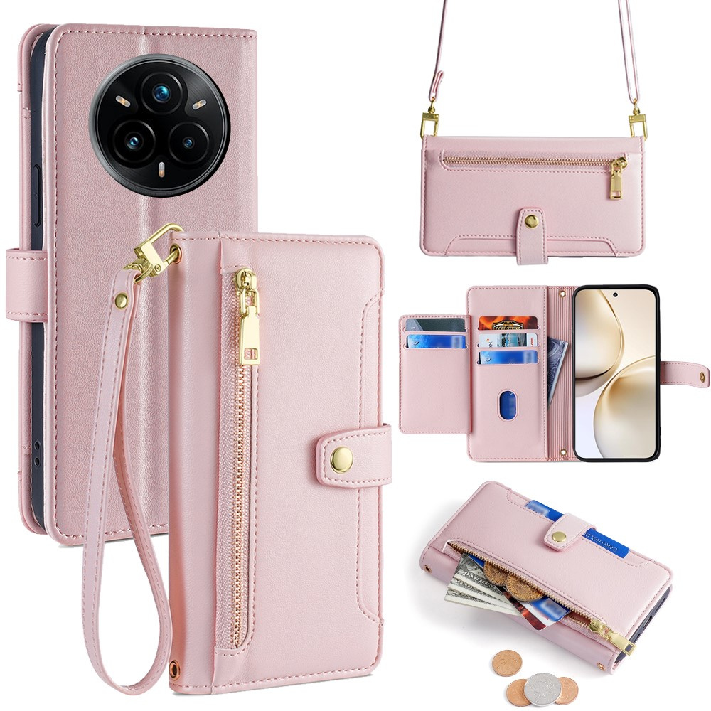 Realme 14 Pro+ 5g Flip Case, Brieftasche Mit Reißverschlussfach, Pink
