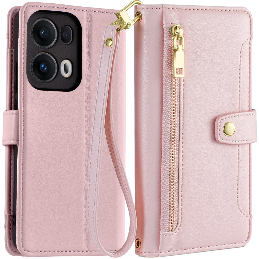 Oppo Reno 13 Pro Flip Case, Brieftaschenfach Mit Reißverschluss, Pink