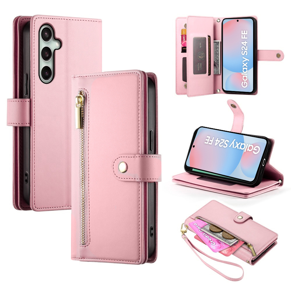 Samsung Galaxy S24 Fe Klapphülle, Brieftaschenfach Mit Reißverschluss, Rosa