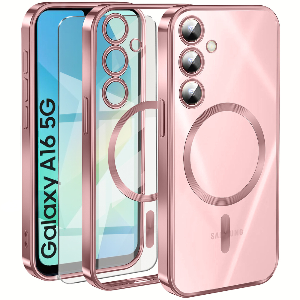 Schutzhülle Für Samsung Galaxy A16 / A16 5g, Electro Magsafe, Pink + Displayschutzfolie Aus Glas