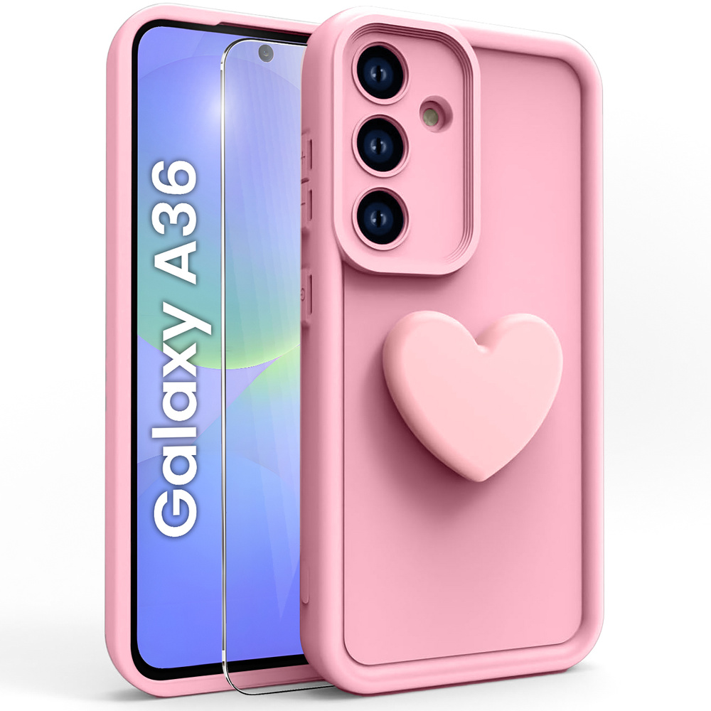 Schutzhülle Für Samsung Galaxy A36 5g, Silikonherz, Rosa + 9h-schutzglas
