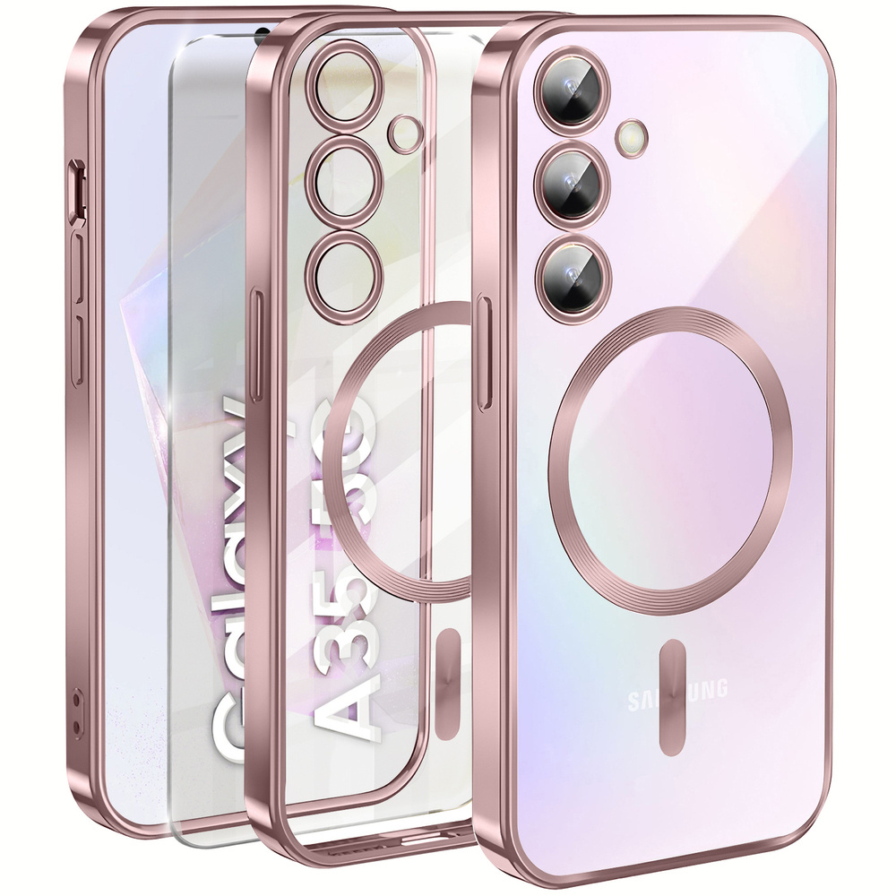 Schutzhülle Für Samsung Galaxy A35 5g, Electro Magsafe, Pink + Displayschutzfolie Aus Glas