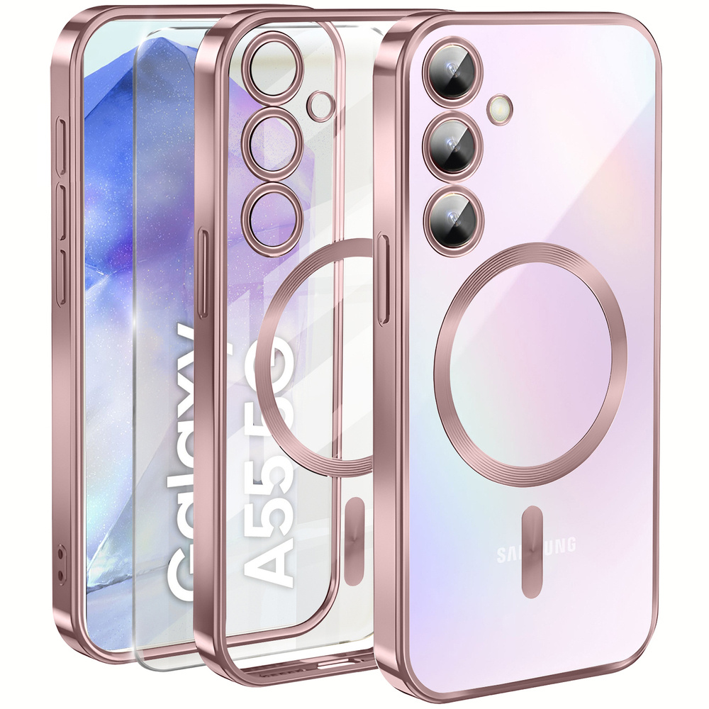 Schutzhülle Für Samsung Galaxy A55 5g, Electro Magsafe, Pink + Displayschutzfolie Aus Glas