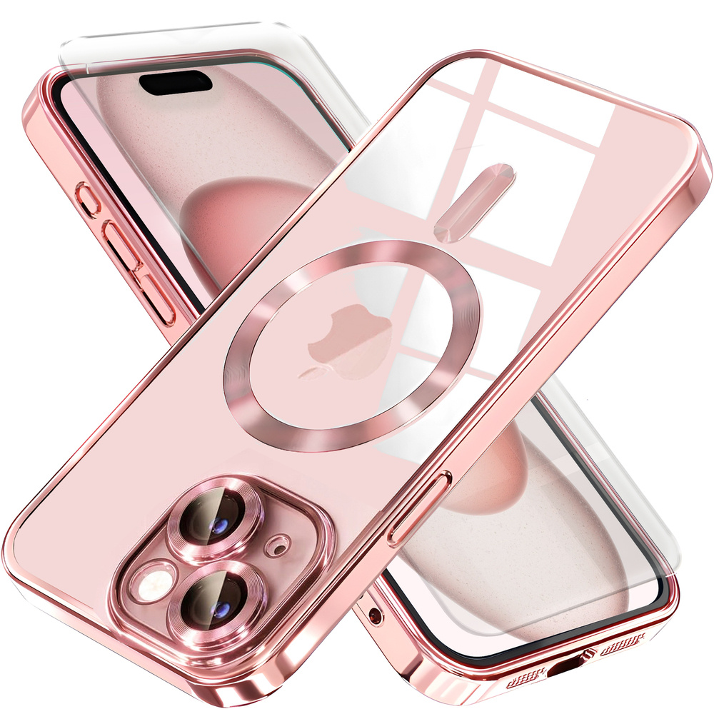 Iphone 15 Hülle, Electro Magsafe, Pink + Displayschutzfolie