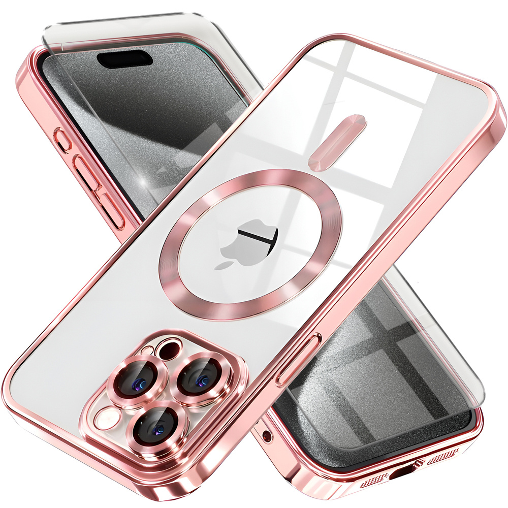 Iphone 15 Pro Hülle, Electro Magsafe, Pink + Displayschutzfolie