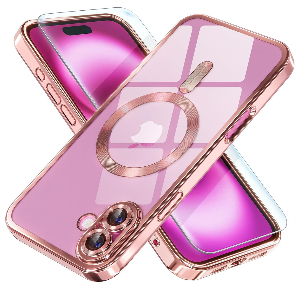Iphone 16 Plus Hülle, Electro Magsafe, Pink + Displayschutzfolie