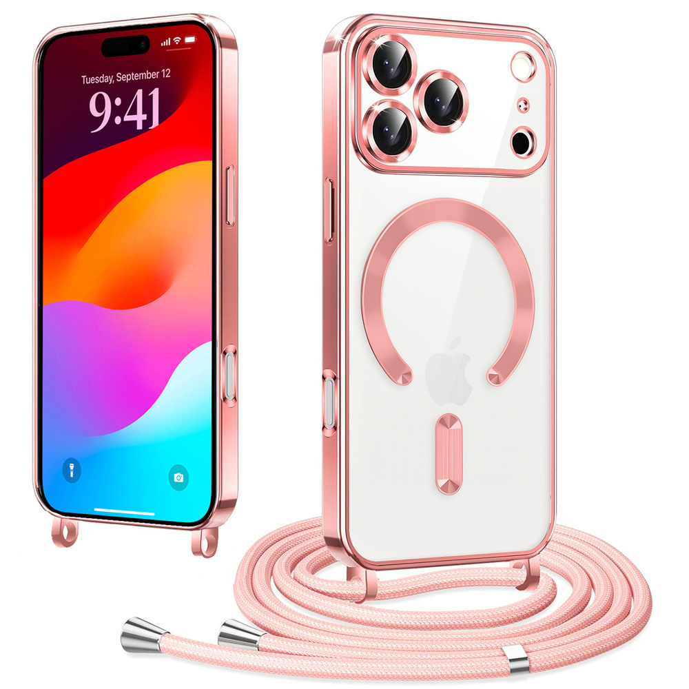 Iphone 17 Pro Max Hülle, Electro Magsafe, Pink + Trageband
