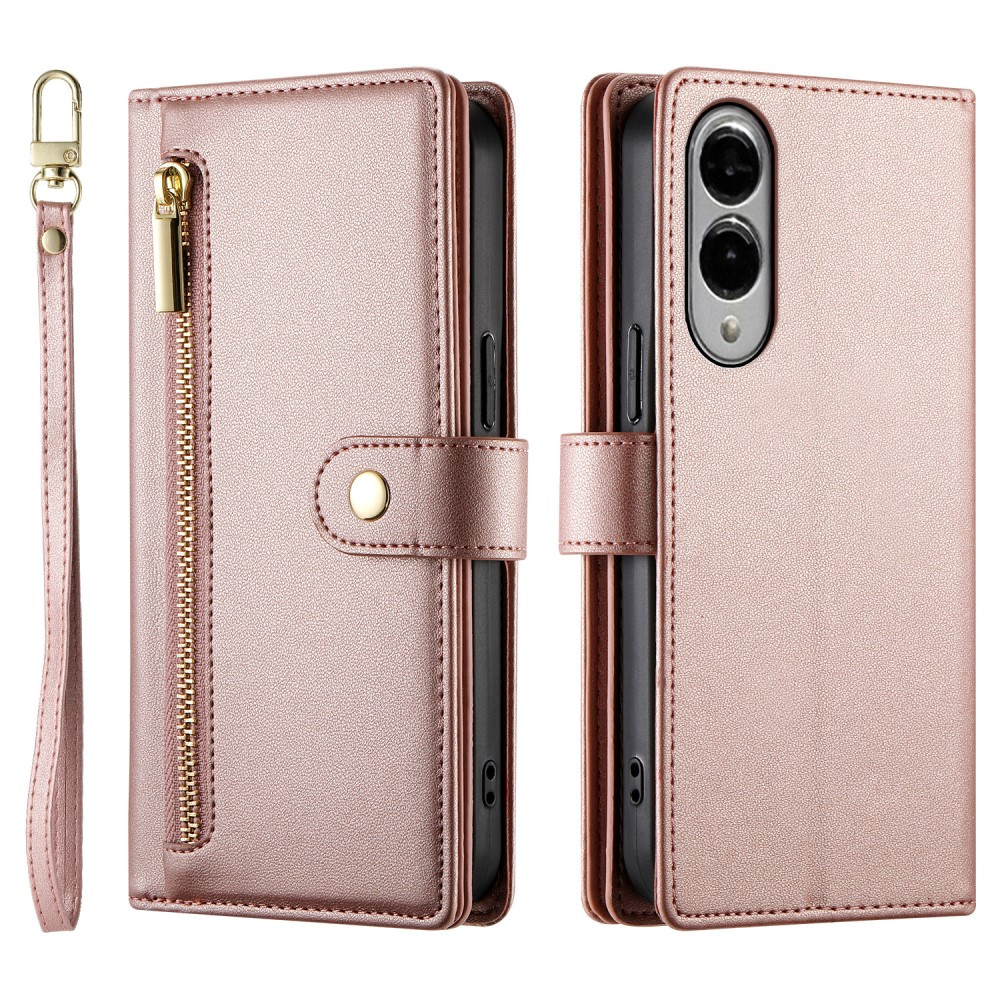 Samsung Galaxy S25 Edge Klapphülle, Brieftaschenfach Mit Reißverschluss, Rosa