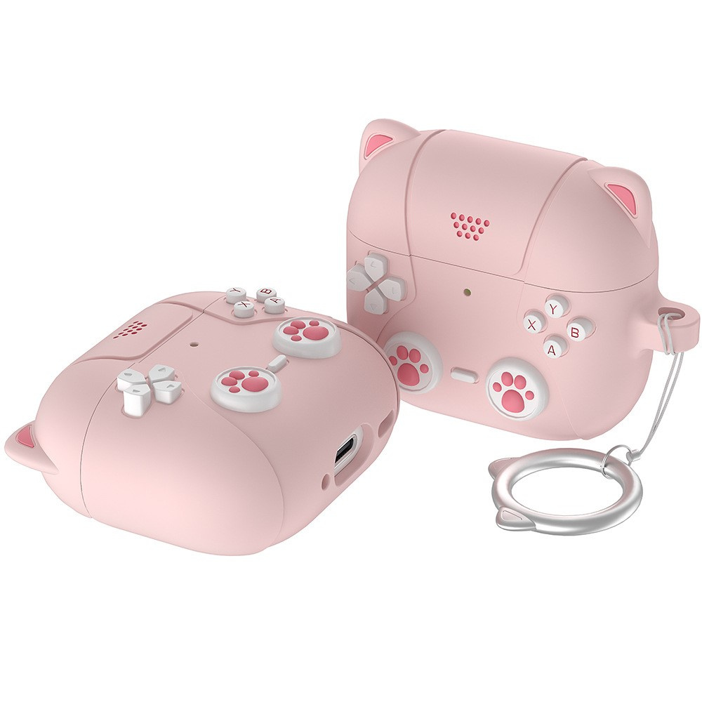 Silikonhülle Für Airpods Pro 3, Katzenpfote-motiv Mit Schlüsselanhänger – Rosa