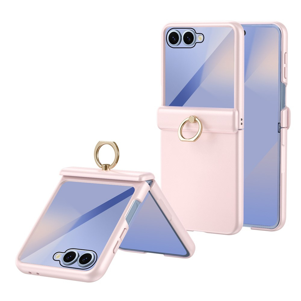 Samsung Galaxy Z Flip 8 Hülle, Ringhalterung Mit Ständer, Mit Glas Für Das Außendisplay, Pink