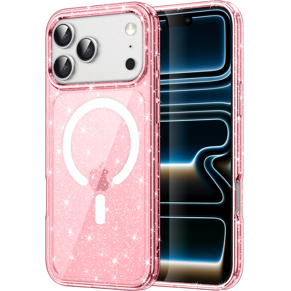 Iphone 17 Pro Hülle, Magsafe-kompatibel, Glitzer, Durchscheinendes Rosa