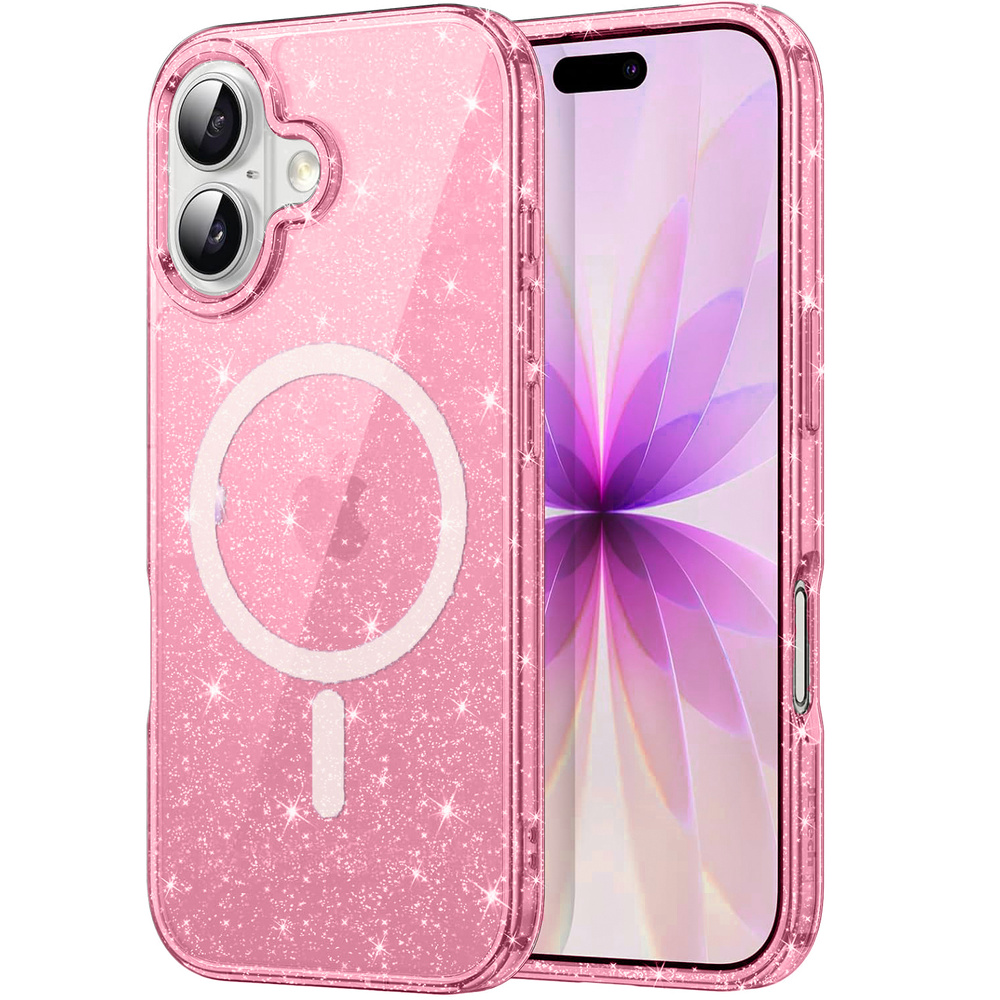 Iphone 17 Hülle, Magsafe-kompatibel, Glitzer, Durchscheinend Rosa
