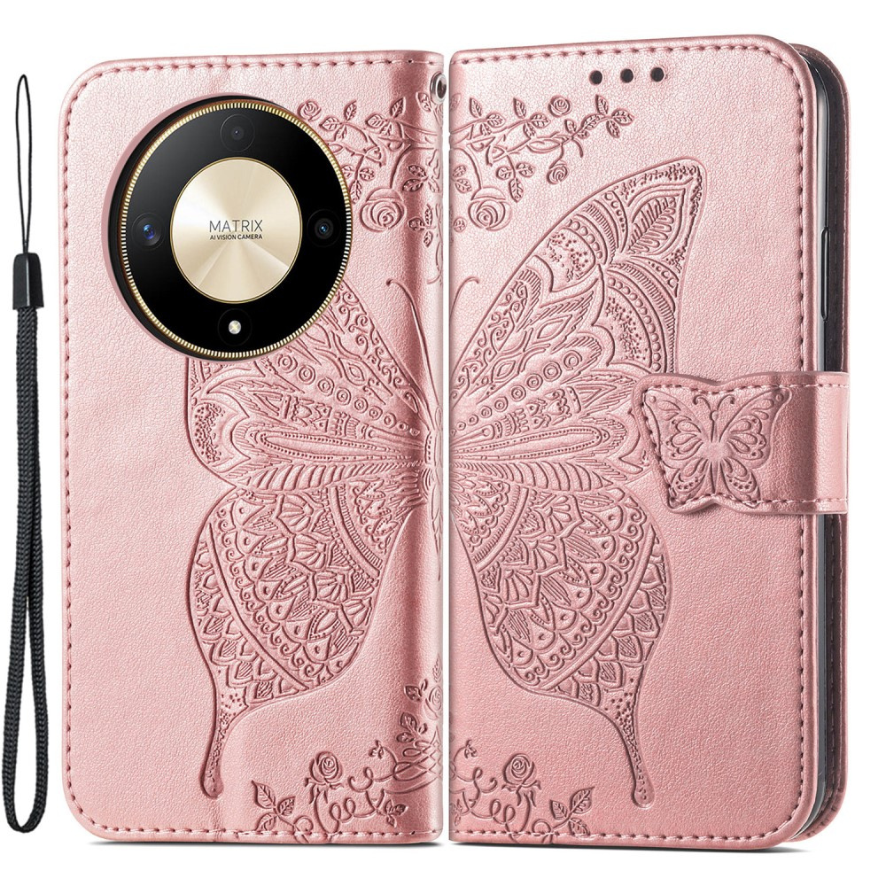 Klapphülle Für Honor Magic 6 Lite 5g, Schmetterling, Roségold