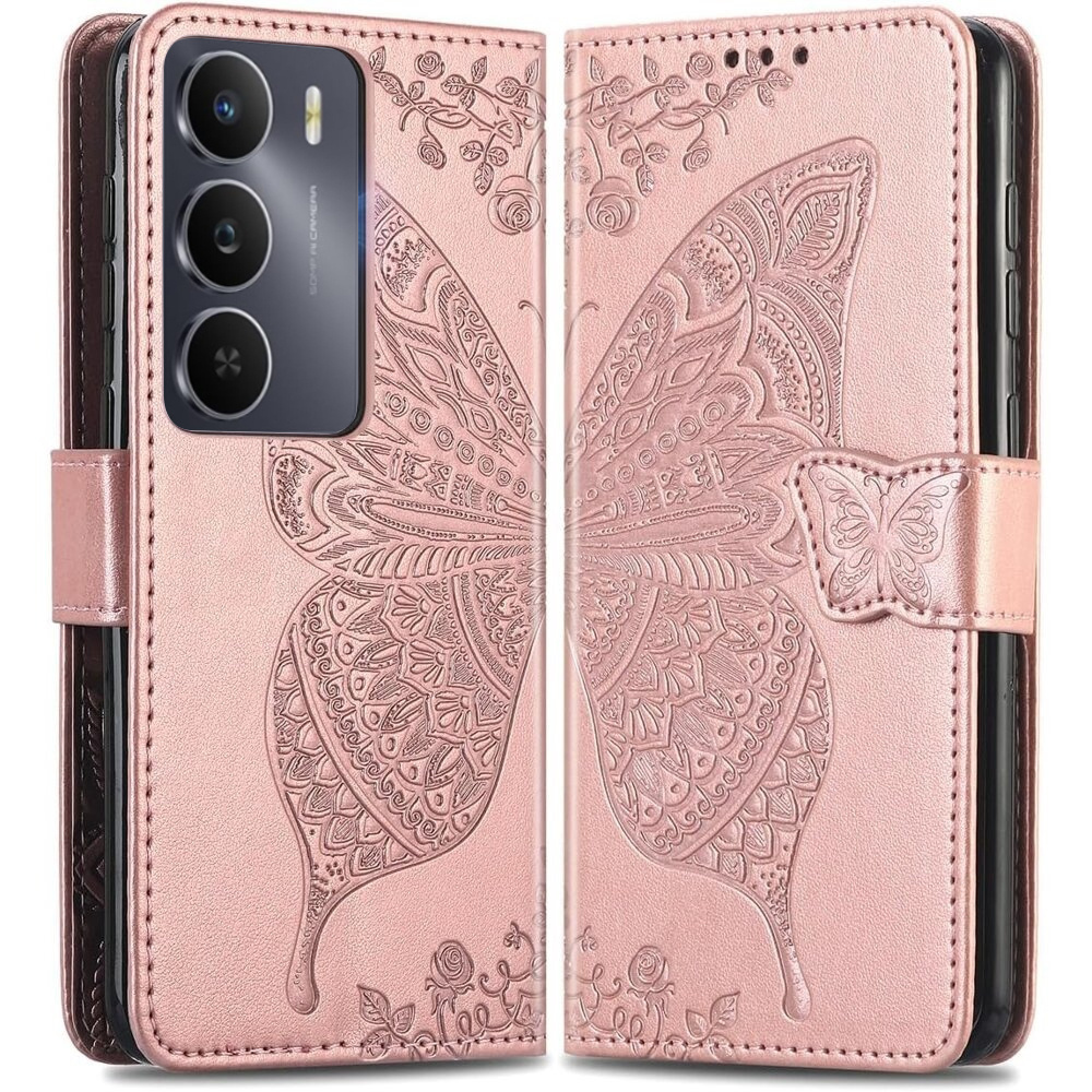 Klapphülle Für Realme 14x / Realme C75, Schmetterling, Roségold