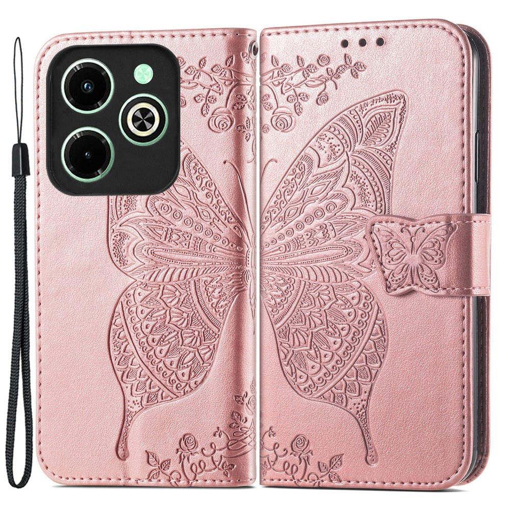 Klapphülle Für Infinix Hot 40i, Schmetterling, Roségold