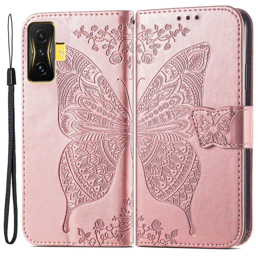 Klapphülle Für Xiaomi Poco F4 Gt, Schmetterling, Roségold