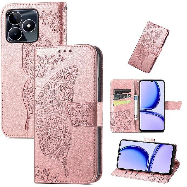 Realme Note 50 Butterfly Flip Case, Roségold