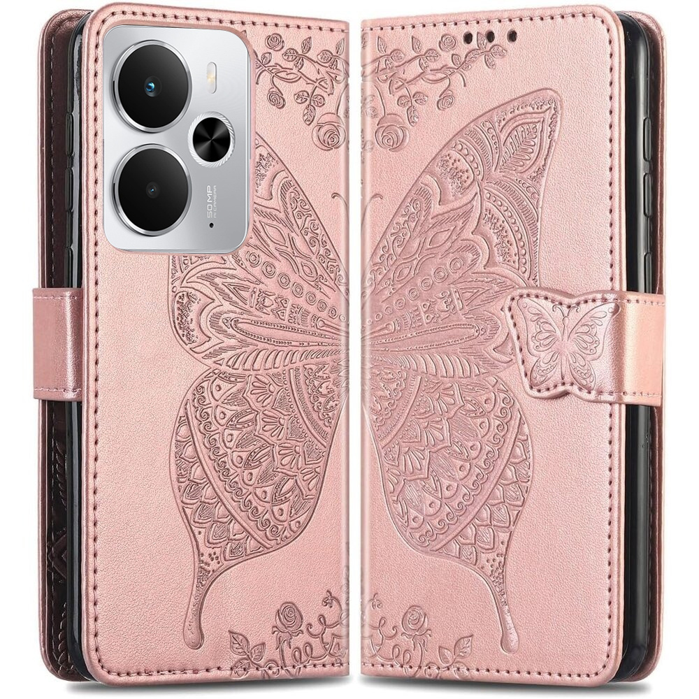 Klapphülle Für Realme 14 5g / Realme 14t 5g, Schmetterling, Roségold