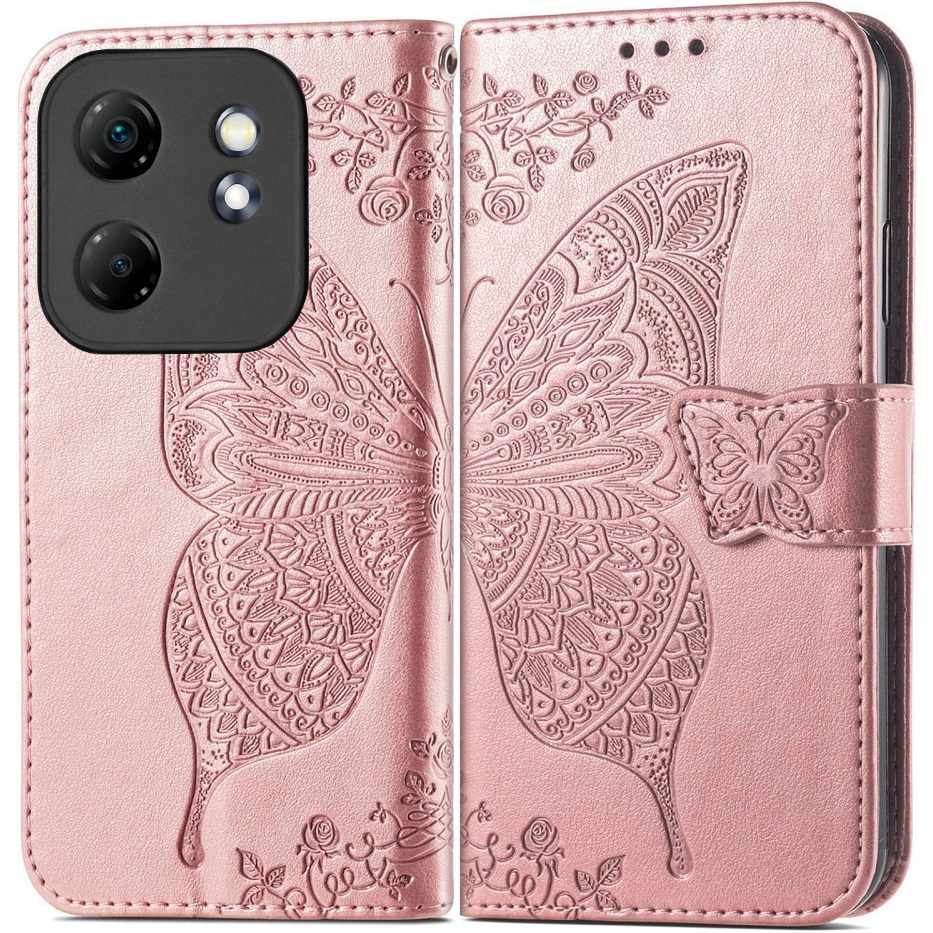 Klapphülle Für Infinix Hot 50i 4g, Schmetterling, Roségold