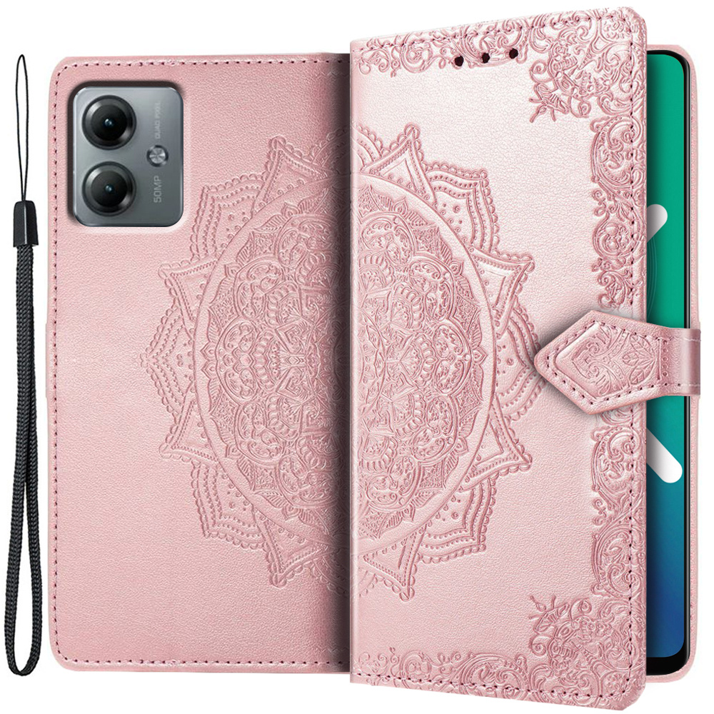 Klapphülle Für Motorola Moto G14, Mandala, Roségold