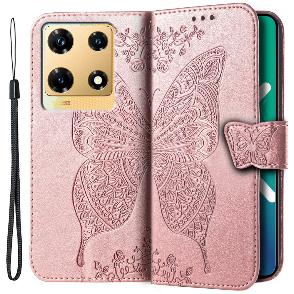 Klapphülle Für Infinix Note 30 Pro 4g, Schmetterling, Roségold