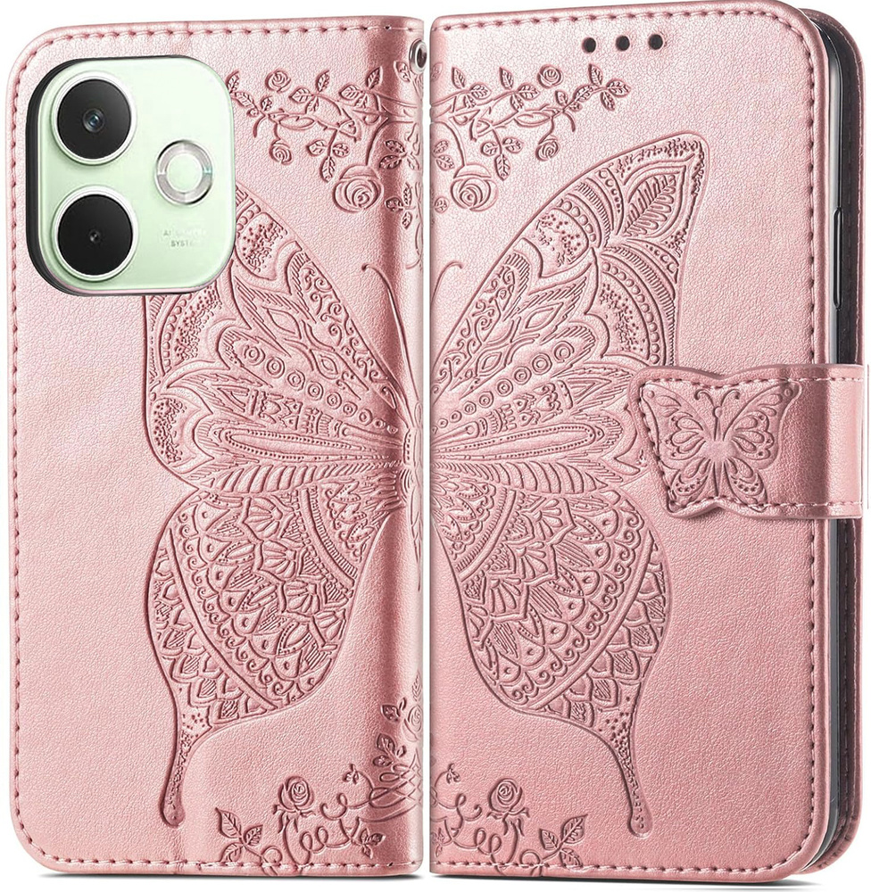 Klapphülle Für Oppo A5 Pro 5g, Schmetterling, Roségold