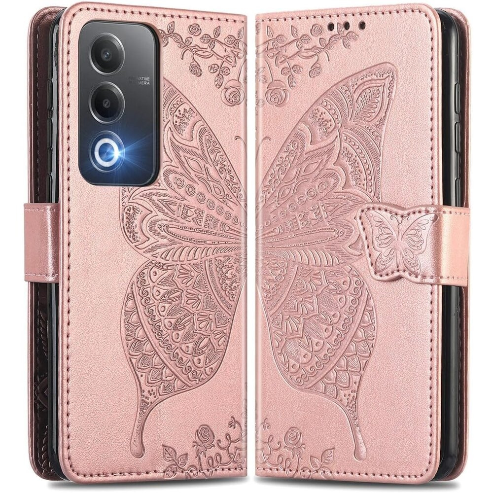 Klapphülle Für Oppo A80, Schmetterling, Roségold