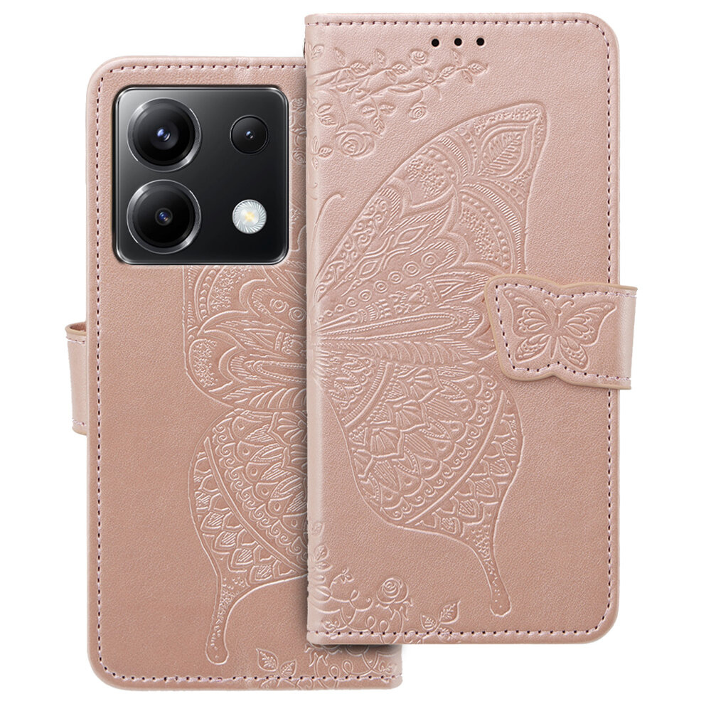 Klapphülle Für Xiaomi Poco X6 5g, Schmetterling, Roségold
