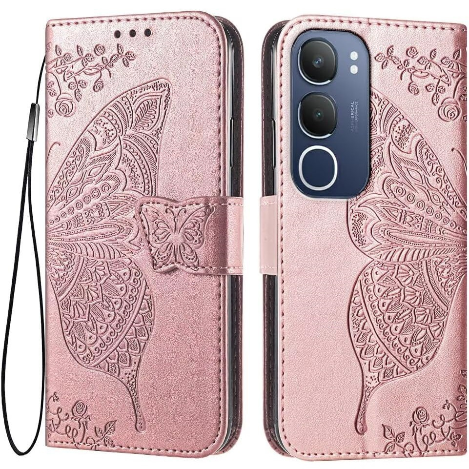 Klapphülle Für Vivo Y19s, Schmetterling, Roségold