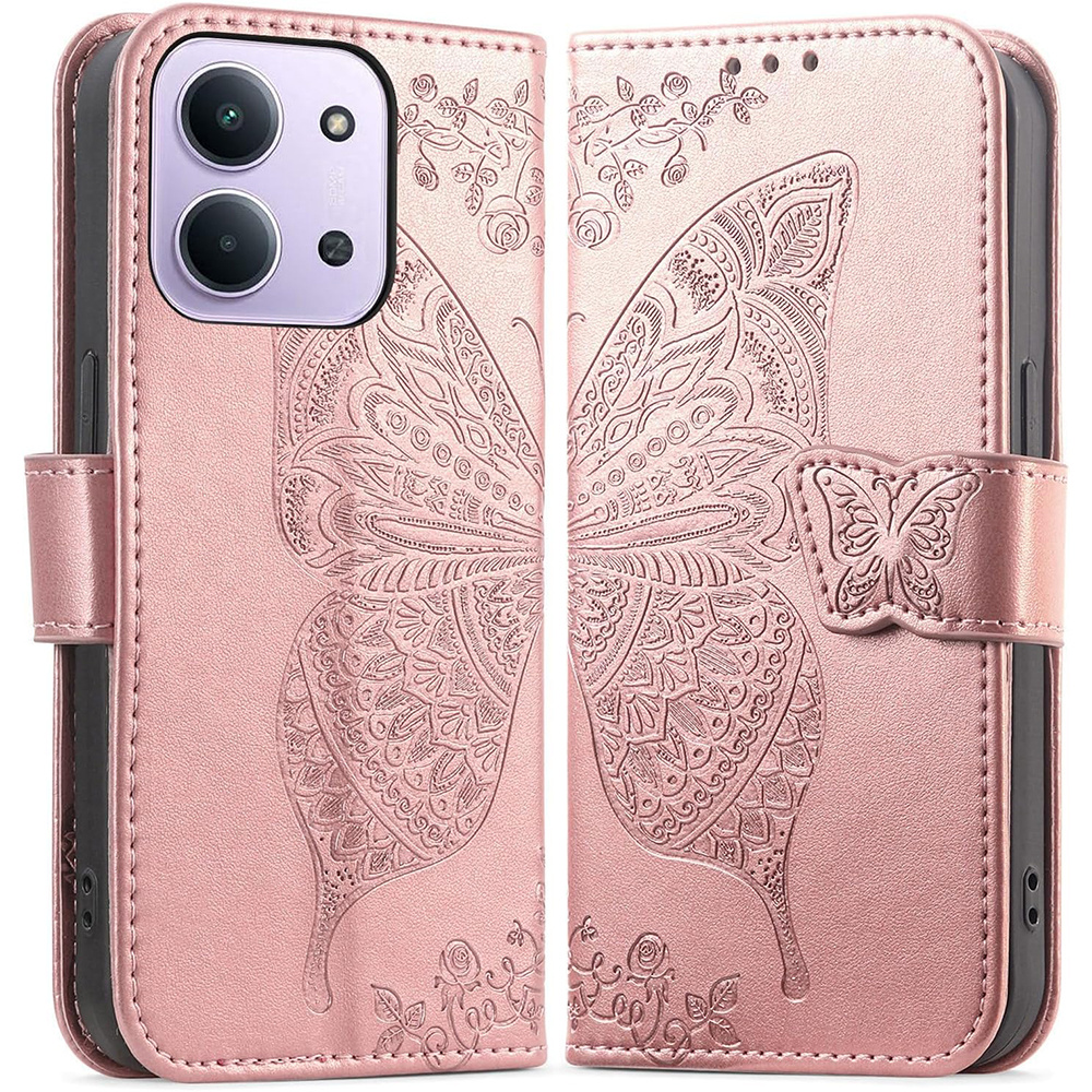 Klapphülle Für Xiaomi Redmi 15c 4g/lte, Schmetterlingsmotiv, Roségold