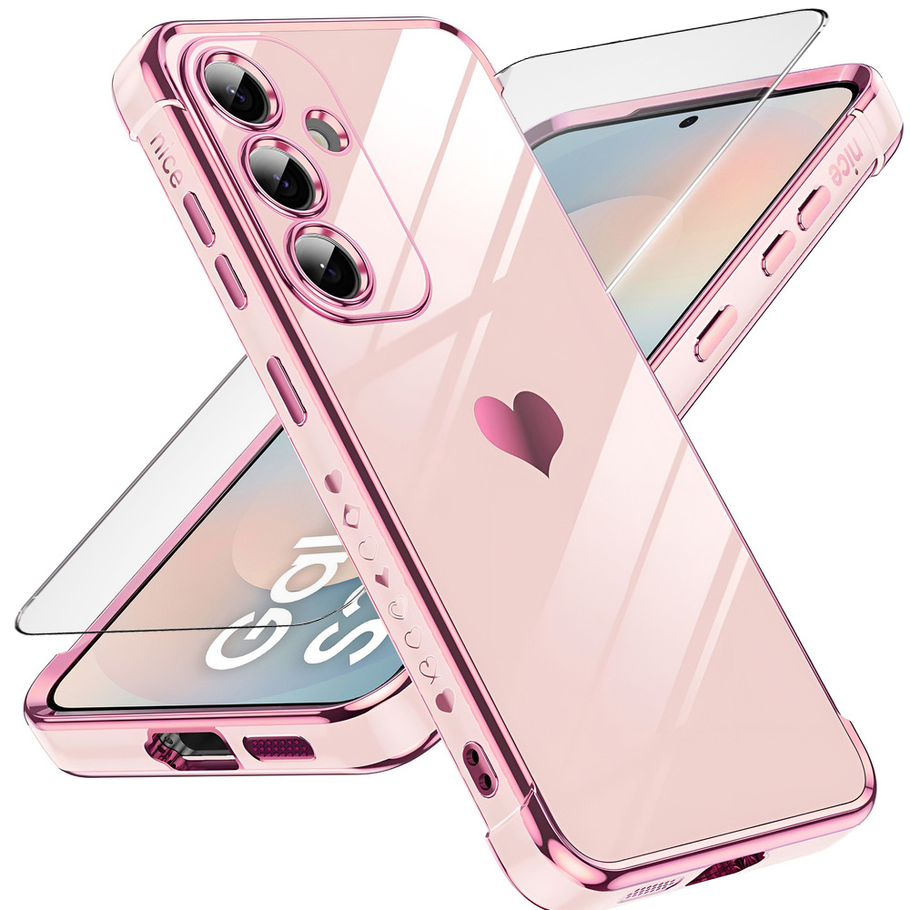 Samsung Galaxy S25 Fe Hüllenset, Electro Heart, Roségold + Glas-displayschutzfolie